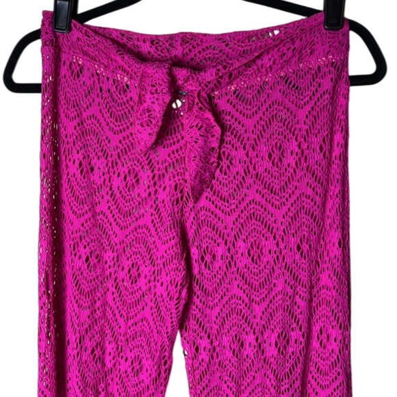BECCA by Rebecca Virtue Boho Crochet Lace Beach Cover Up Pants - Fuchsia- Small - Picture 4 of 12